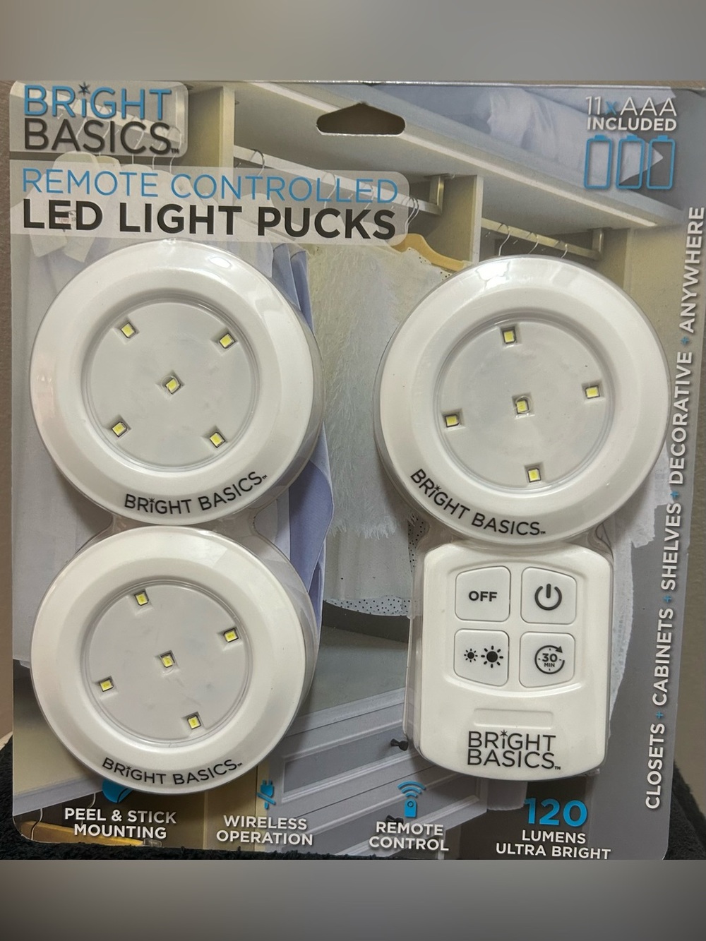 White Remote Controlled LED Light Pucks - 3 Pack